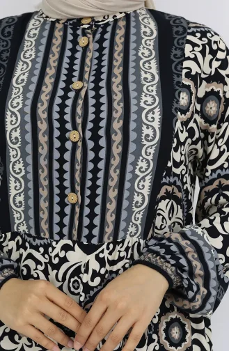 Viskon Kumaş Düğmeli Elbise 2005-01 Siyah