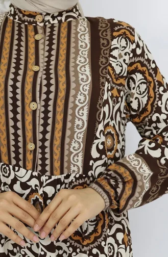 Viskon Kumaş Düğmeli Elbise 2005-03 Kahverengi