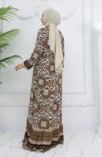 Viskon Kumaş Düğmeli Elbise 2005-03 Kahverengi