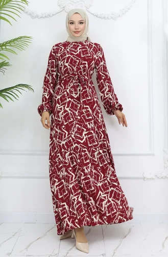 Viskon Kumaş Kolu Lastikli Elbise 2006-01 Bordo