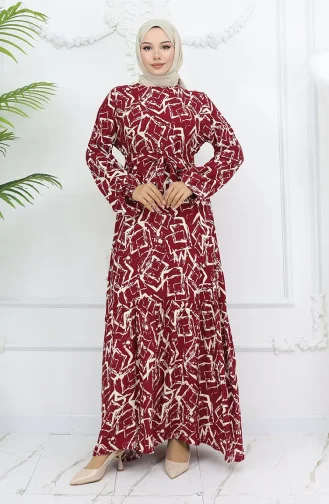 Viskon Kumaş Kolu Lastikli Elbise 2006-01 Bordo
