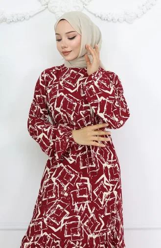 Viskon Kumaş Kolu Lastikli Elbise 2006-01 Bordo