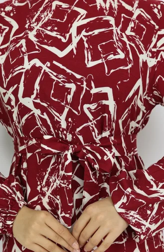Viskon Kumaş Kolu Lastikli Elbise 2006-01 Bordo