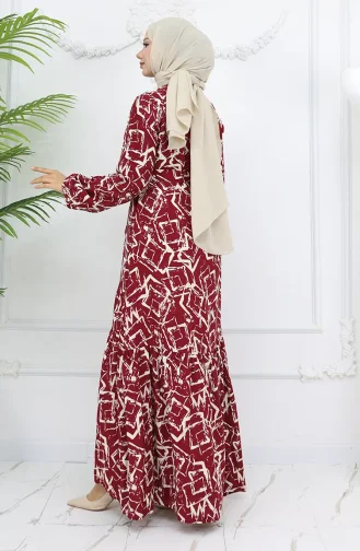 Viskon Kumaş Kolu Lastikli Elbise 2006-01 Bordo