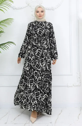 Viscose Fabric Elastic Sleeve Dress 2006-04 Black And White 2006-04