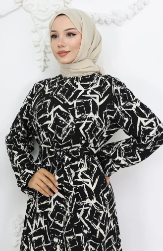 Viscose Fabric Elastic Sleeve Dress 2006-04 Black And White 2006-04