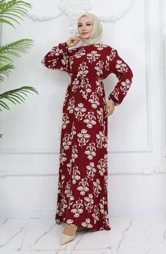 Robe Ceinturée à Motifs En Viscose 2009-01 Rouge Bordeaux 2009-01