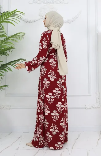 Robe Ceinturée à Motifs En Viscose 2009-01 Rouge Bordeaux 2009-01