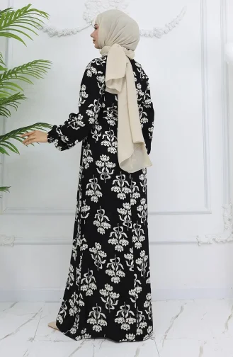 Robe Ceinturée à Motifs En Tissu Viscose 2009-03 Noir 2009-03