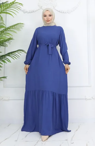 Belmando Kumaş Kuşaklı Elbise 2013-03 İndigo