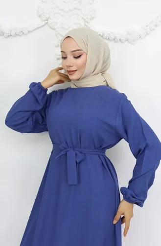 Belmando Kumaş Kuşaklı Elbise 2013-03 İndigo