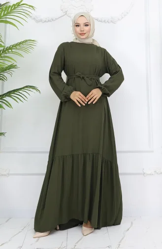 فستان بحزام من قماش بلماندو 2013-08 كاكي 2013-08