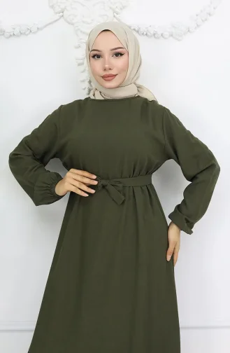 فستان بحزام من قماش بلماندو 2013-08 كاكي 2013-08