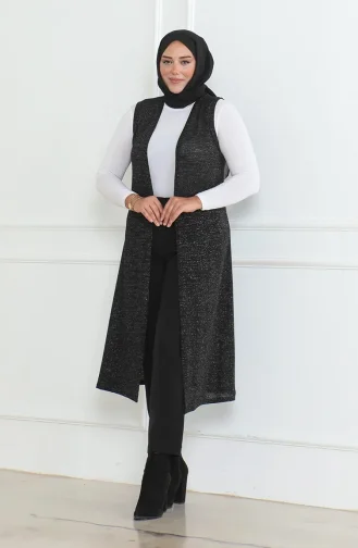 Glittery Flowy Seasonal Long Vest 8737A-01 Black 8737A-01
