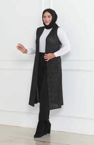 Glittery Flowy Seasonal Long Vest 8737A-01 Black 8737A-01