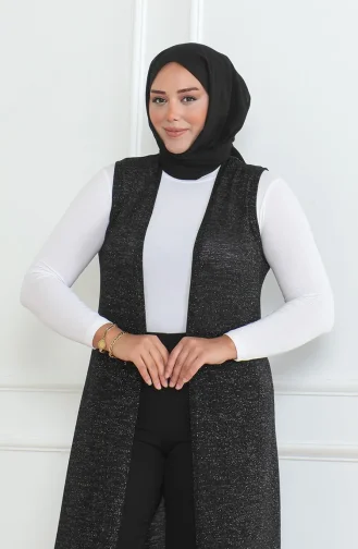 Glittery Flowy Seasonal Long Vest 8737A-01 Black 8737A-01