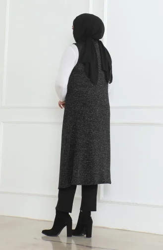 Glittery Flowy Seasonal Long Vest 8737A-01 Black 8737A-01