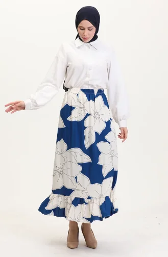 Viscose Fabric Elastic Waist Ruffle Skirt 2012E-01 Navy Blue 2012E-01