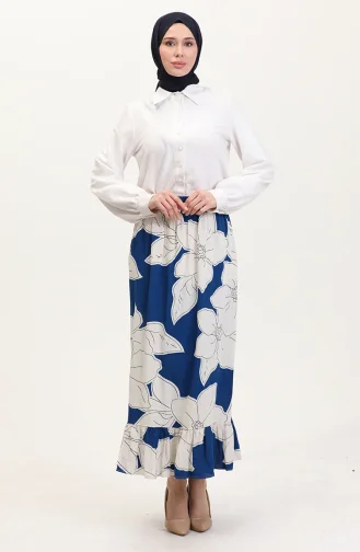 Viscose Fabric Elastic Waist Ruffle Skirt 2012E-01 Navy Blue 2012E-01