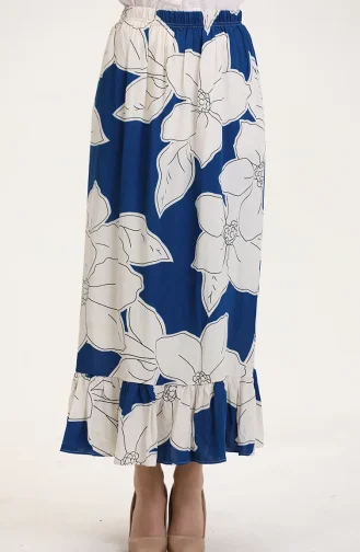 Viscose Fabric Elastic Waist Ruffle Skirt 2012E-01 Navy Blue 2012E-01