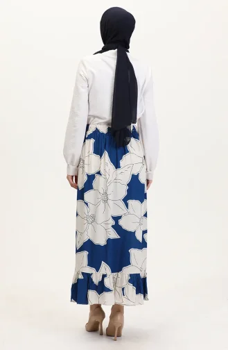 Viscose Fabric Elastic Waist Ruffle Skirt 2012E-01 Navy Blue 2012E-01