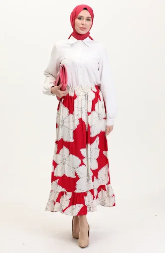 Viscose Fabric Elastic Waist Ruffle Skirt 2012E-02 Fuchsia 2012E-02