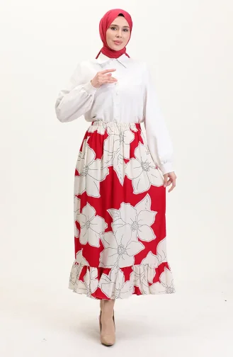 Viscose Fabric Elastic Waist Ruffle Skirt 2012E-02 Fuchsia 2012E-02