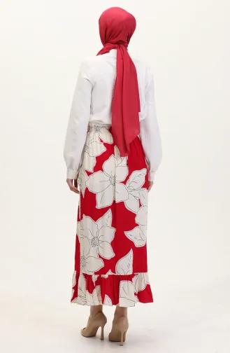 Viscose Fabric Elastic Waist Ruffle Skirt 2012E-02 Fuchsia 2012E-02