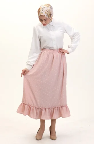 Viscose Stof Elastische Taille Ruche Rok 2012O-01 Poeder 2012O-01