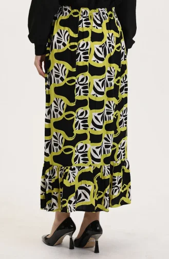 Viskon Kumaş Beli Lastikli Fırfırlı Etek 2012P-01 Siyah Yağ Yeşili