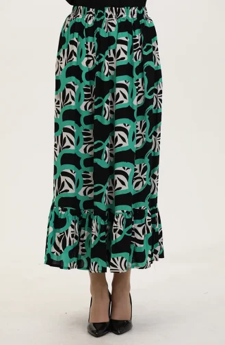 تنورة من قماش الفيسكوز بخصر مرن ومكشكش 2012P-02 أسود وأخضر 2012P-02