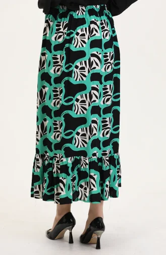 تنورة من قماش الفيسكوز بخصر مرن ومكشكش 2012P-02 أسود وأخضر 2012P-02