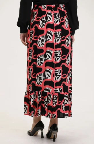 Viskon Kumaş Beli Lastikli Fırfırlı Etek 2012P-03 Siyah Fuşya