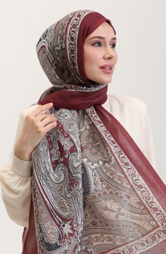 Etnik Desen Koton Şal 90184-10 Bordo Haki