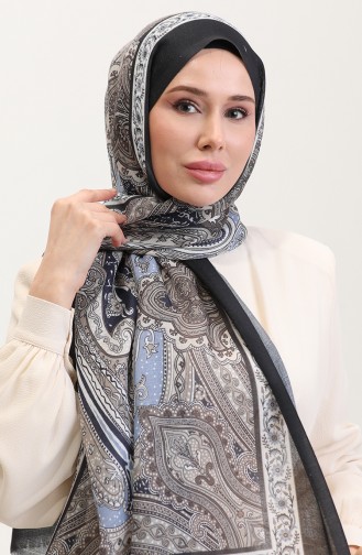 Etnik Desen Koton Şal 90184-12 Siyah Buz Mavisi