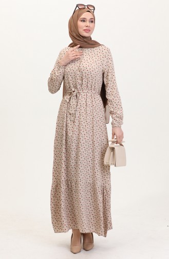 Beige Hijab Kleider 4069-02