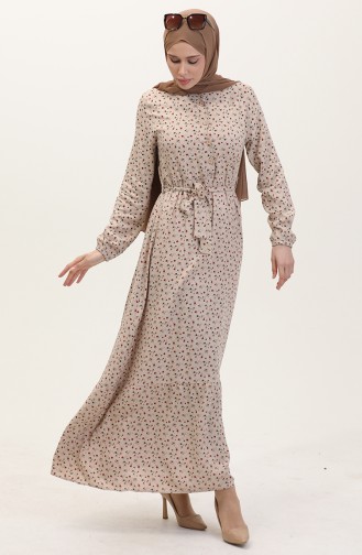 Beige Hijab Kleider 4069-02