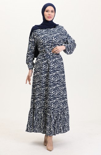Navy Blue İslamitische Jurk 0038-01