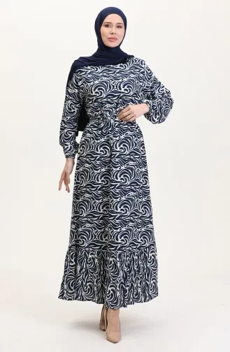 Viskose Stoff Rock Mit Rüschengürtel Kleid 0038-01 Marineblau 0038-01