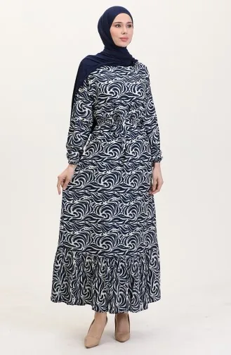 Viskose Stoff Rock Mit Rüschengürtel Kleid 0038-01 Marineblau 0038-01