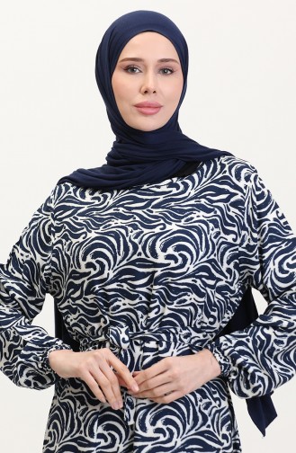 Navy Blue İslamitische Jurk 0038-01