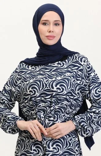 Viskose Stoff Rock Mit Rüschengürtel Kleid 0038-01 Marineblau 0038-01