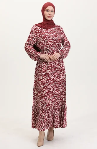 Viscose Stof Rok Met Ruche Riem Jurk 0038-02 Claret Red 0038-02