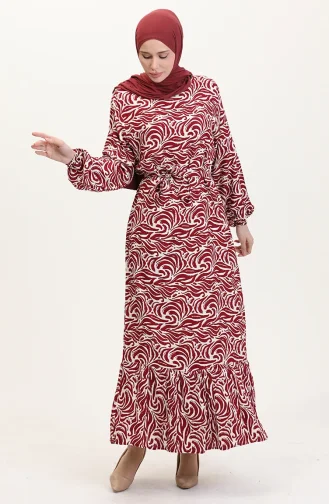 Viscose Stof Rok Met Ruche Riem Jurk 0038-02 Claret Red 0038-02