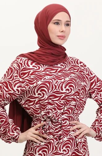 Viscose Stof Rok Met Ruche Riem Jurk 0038-02 Claret Red 0038-02