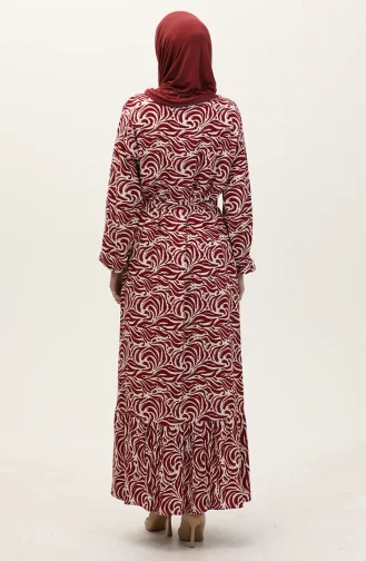 Viscose Stof Rok Met Ruche Riem Jurk 0038-02 Claret Red 0038-02