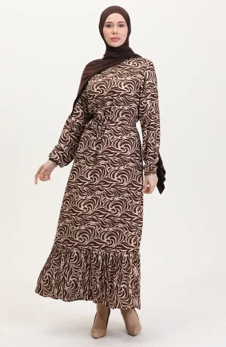 Viscose Fabric Skirt With Ruffle Belt Dress 0038-04 Brown 0038-04