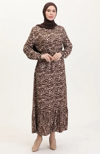 Viscose Fabric Skirt With Ruffle Belt Dress 0038-04 Brown 0038-04