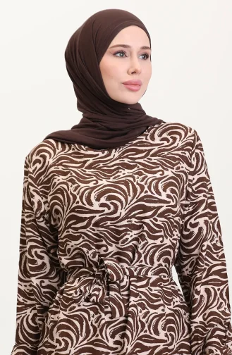 Viscose Fabric Skirt With Ruffle Belt Dress 0038-04 Brown 0038-04