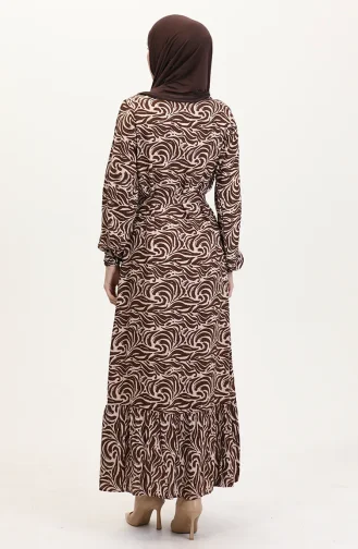 Viscose Fabric Skirt With Ruffle Belt Dress 0038-04 Brown 0038-04